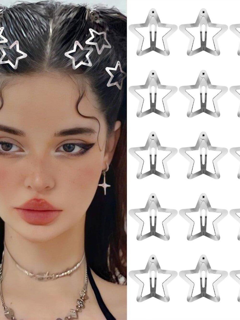 Star Hair Clips 2000s Y2K Snap Hair Barrettes Non Slip Star Hair Accessories Sil